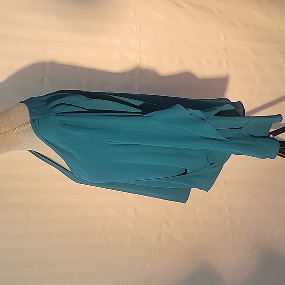 INC International Concepts Teal Blue V-Neck Blouse with Ruffled Sleeves, Size: S - Picture 5 of 10